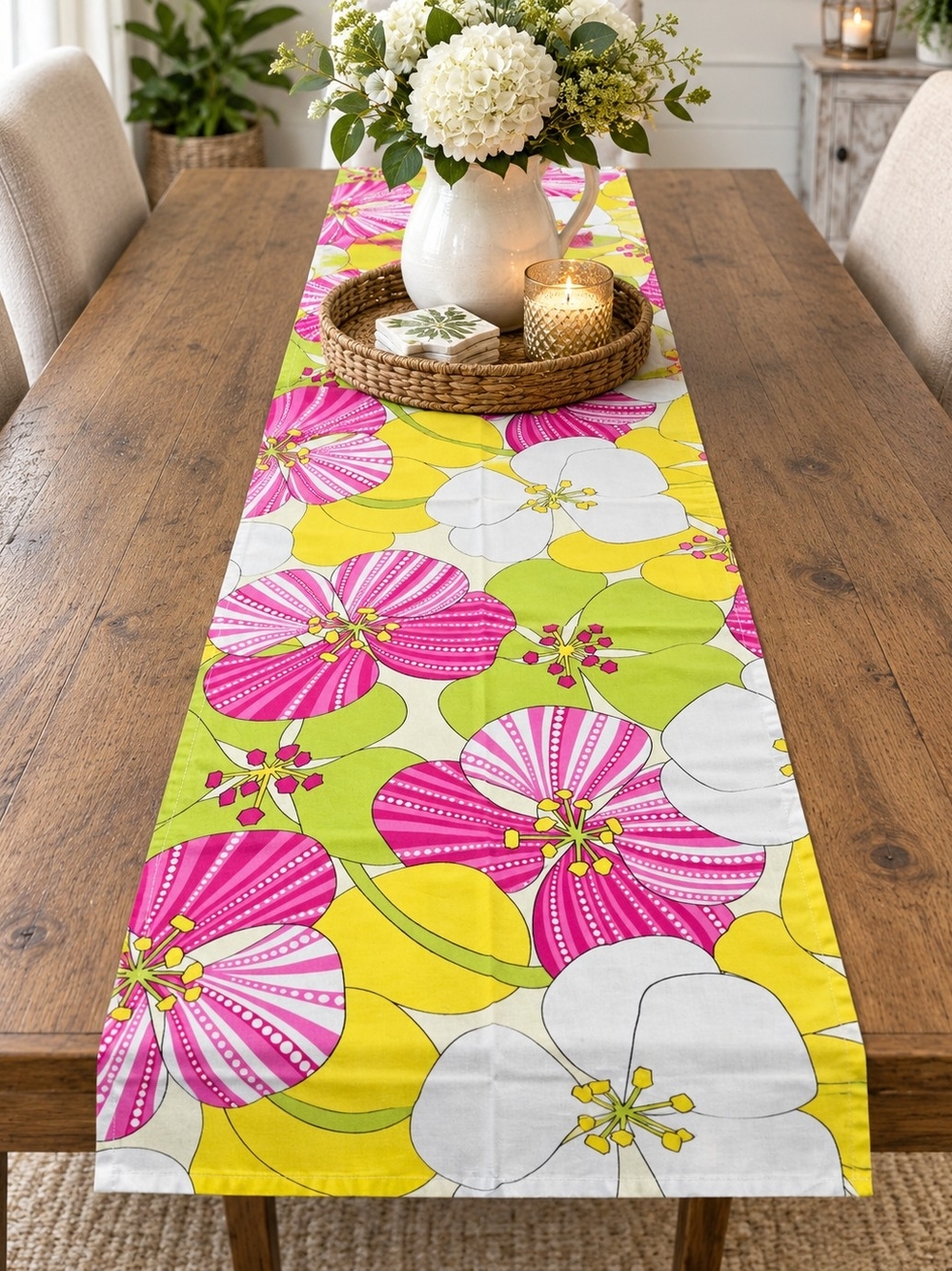Floral Pink & Yellow Table Runner - Home Dining Party Decor Boho